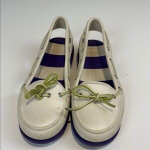 CROCS Cream and Purple Flats with Bow Accent